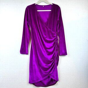 Pink Fuchsia Crushed Velvet Bodycon Long Sleeve Dress Womens L Cocktail Events